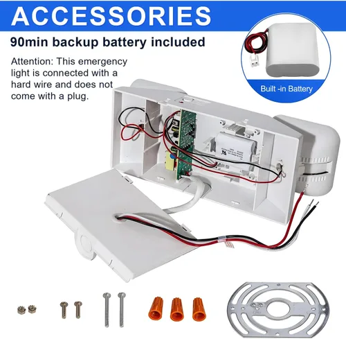 Vista 6 de Luces de emergencia LED con batería de respaldo, dos luces LED de emergencia comerciales ajustables, CA 120/277V, certificado UL 924, accesorio