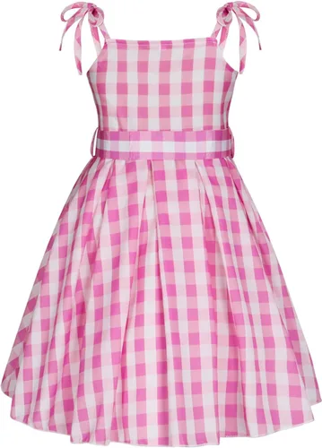 Vista 9 de Sukyfecde Disfraz de princesa rosa de la película 2023 para niñas, traje de Halloween con accesorios de 2 a 12 años