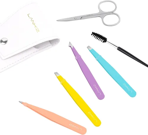 Vista 7 de LANKIZ Pinzas para el vello facial de las mujeres – Pinzas de cejas de acero inoxidable de precisión para hombres y mujeres, puntas inclinadas