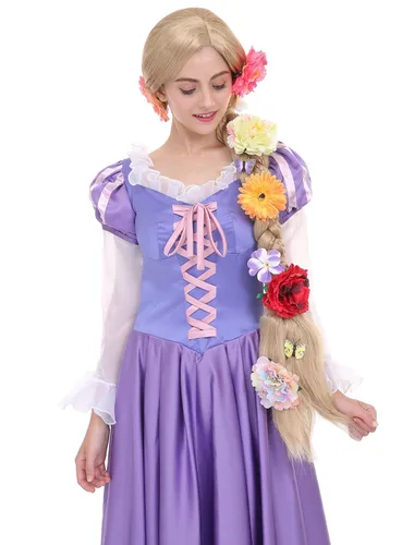 Vista 3 de Angelaicos Peluca de rapunzel para mujer con trenzas largas de 47 pulgadas de largo, con 10 flores