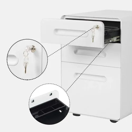 Vista 4 de ApexDesk Archivador móvil de metal vertical de 3 cajones con llaves de bloqueo - Panel frontal gris claro/cuerpo blanco