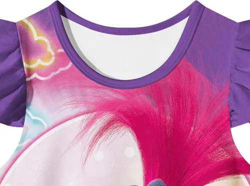 Vista 3 de Vestido de princesa para niñas pequeñas, lindo patrón de dibujos animados, manga con volantes, vestido suave, disfraz para niñas de 2 a 7 años