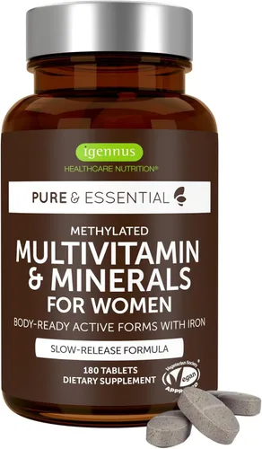 Vista 17 de Igennus Multivitamínico metilado para mujeres de 50 años, calcio y magnesio para apoyo óseo, liberación sostenida y vitaminas B activas, fórmula sin