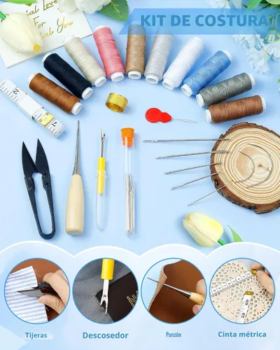 Vista 6 de PLANTIONAL Kit de costura de reparación de tapicería, kit de costura resistente con punzón de costura, desgarrador de costura, agujas de coser a