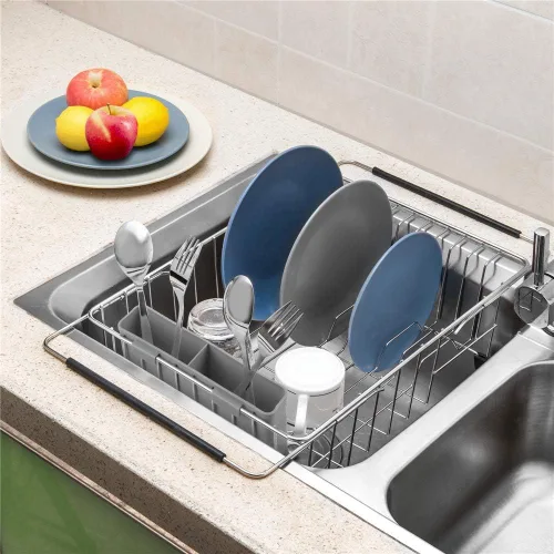 Vista 9 de SANNO Estante de secado de utensilios de acero inoxidable para escurridor de platos, escurridor de platos expandible