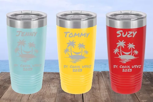 Vista 4 de Vaso de vacaciones personalizado, vaso de playa aislado de doble pared, vasos familiares personalizados, vaso de vacaciones en la playa, regalo