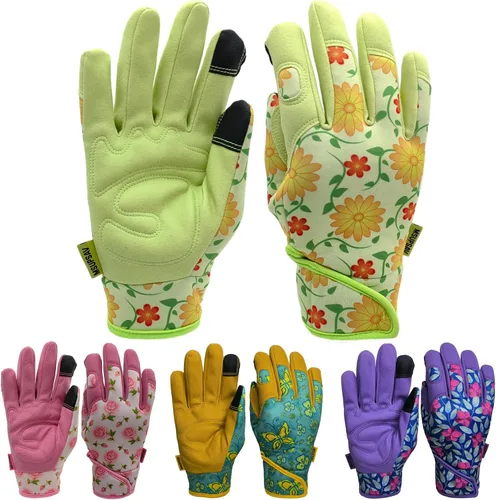 Vista 28 de Guantes de jardinería a prueba de espinas y resistentes a pinchazos con agarre, guante de jardín para mujer, regalos de cuero para trabajo