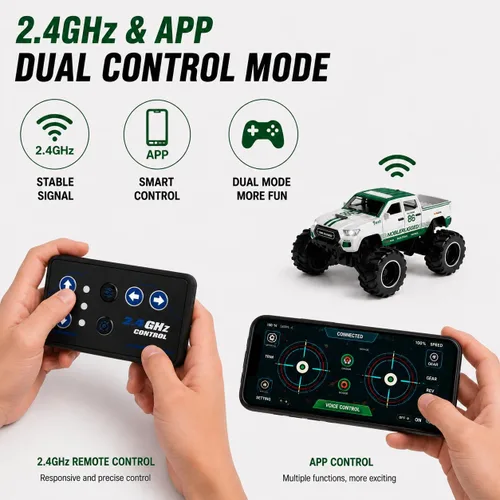 Vista 26 de 1:64 Mini RC Crawler Car, camión de control remoto de aleación con control de aplicación, controlador de 2.4 GHz, 3 modos de velocidad, luces LED
