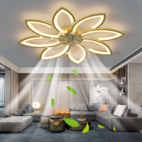 Vista 2 de Ventiladores de techo de 35'' con luces, luces de ventilador de techo sin aspas y control remoto, luz LED regulable de montaje empotrado, moderno
