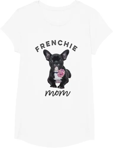 Vista 20 de Camiseta Bulldog Francés para Mujer, Frenchie Mom, Flor, Negro, S