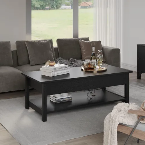 Vista 5 de Panana Mesa auxiliar elevable con compartimento oculto y estante abierto, mesa de té desplegable para sala de estar, 45.28 pulgadas de largo