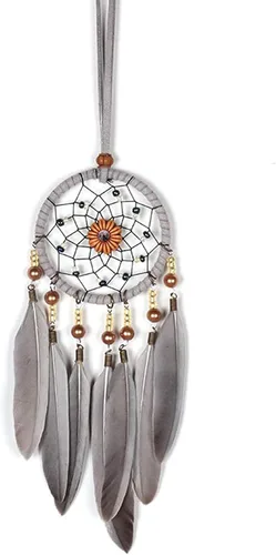 Vista 5 de Atrapasueños para automóvil, espejo retrovisor de plumas pequeñas, atrapasueños para colgar en la pared, accesorios decorativos para mujer (gris)