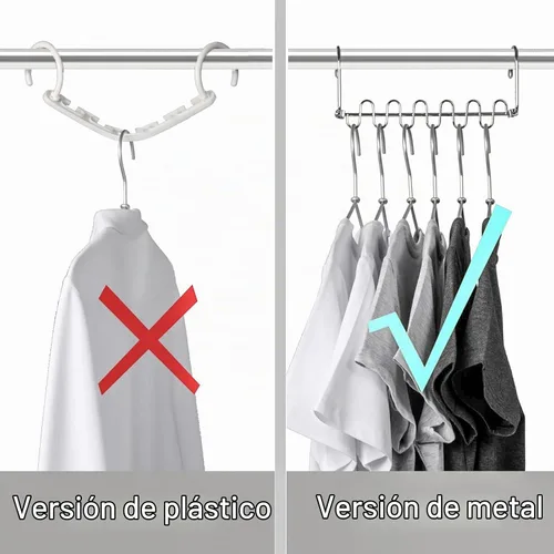 Vista 6 de KLEVERISE - Paquete de 4 perchas de metal que ahorran espacio, perchas de acero inoxidable que ahorran espacio para ropa, en cascada mágica, ahorro