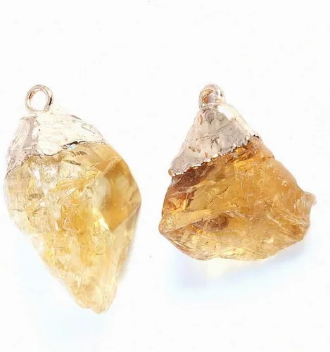 Vista 3 de LHJ 3 colgantes de piedra citrina natural, colgantes irregulares de cristal curativo amarillo para hacer joyas, collares, pulseras y meditación