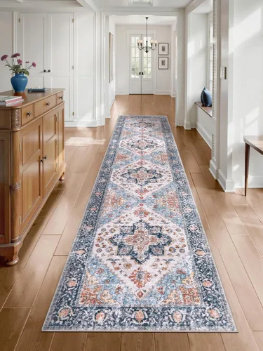 Vista 472 de SERISSA - Tapetes florales vintage, antideslizante, lavable, pequeño, ultrasuave, bohemio, de pelo bajo, para entrada, interiores, habitación