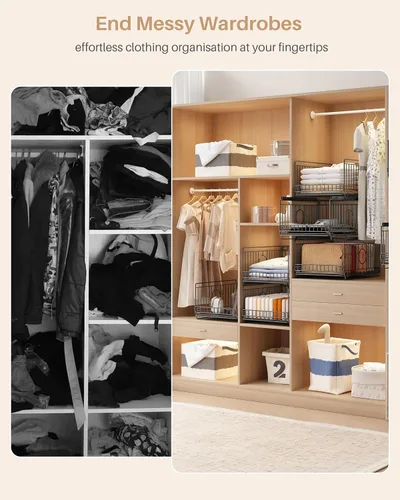 Vista 5 de 3 Pack Sliding Stackable Closet Organizer Storage Basket,Black