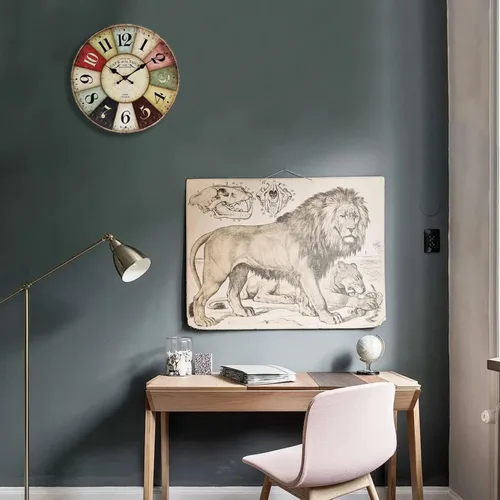 Vista 6 de Reloj de pared de 12 pulgadas, estilo retro, rústico, de cuarzo, silencioso, sin tictac, de madera, funciona con pilas, para sala de estar, cocina