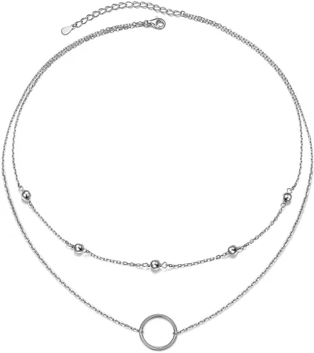 Vista 22 de Collares en Capas para Mujeres Plata de Ley S925 Gargantillas Collar para Mujeres Círculo/Corazón/Doble Círculo/Cruz/Estrella/Collar de Mal de Ojo