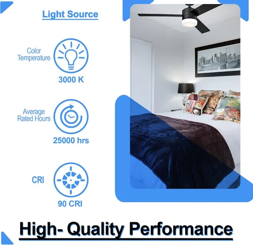 Vista 7 de Ciata Ventilador de techo interior de 52 pulgadas, flujo de aire inverso, lámpara LED regulable, 3000 K, cuchillas reversibles de madera