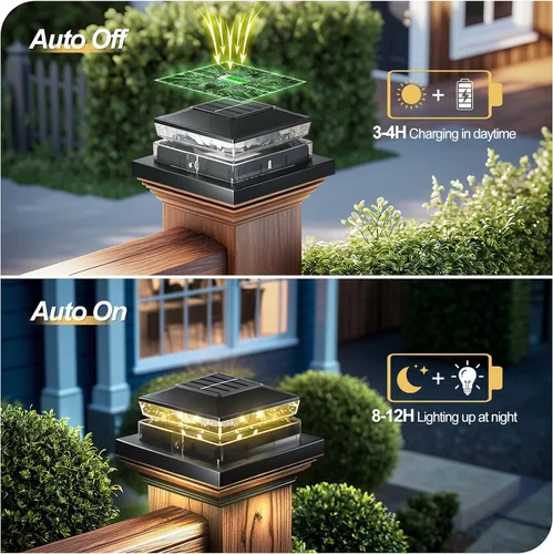Vista 4 de Luces Solares para Tapas de Postes Paquete de 6, Luces Solares Impermeables para Postes de Valla, 4x4 IP65 Luz Negra para Exteriores para Terraza