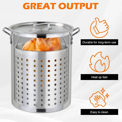 Vista 4 de Freidora – Kit de olla de aluminio de 30 cuartos de galón de mariscos y freidora de pavo con termómetro, cesta, propano para cangrejo, langosta