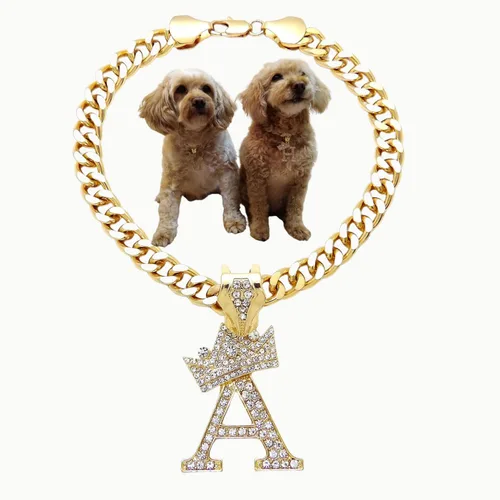 Vista 54 de Collar de cadena con letra inicial cubana para perro, collar de cadena para mascotas, gato, collar para cachorro (S, 25 cm)