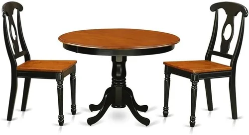 Vista 10 de East West Furniture HLKE3-BCH-LC Juego de mesa y sillas de cocina de 3 piezas contiene una mesa de comedor redonda con pedestal y 2 sillas tapizadas