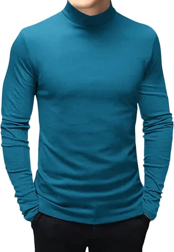Vista 10 de Mens T Shirt Long Sleeve Basic Mock Turtleneck Pullover Thermal Solid Tops Verde militar