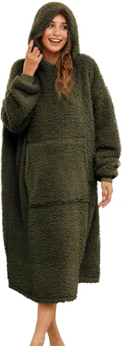 Vista 17 de Manta Sherpa con capucha de gran tamaño, sudadera con capucha y manga larga y bolsillo, color beige