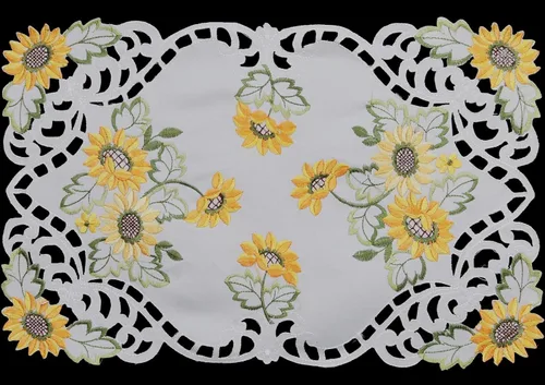 Vista 2 de Creative Linens Juego de 4 manteles individuales bordados de girasol de 11 x 17 pulgadas, color blanco