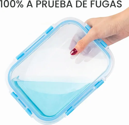 Vista 4 de Paquete de 10 recipientes de vidrio para almacenamiento de alimentos con tapas, recipientes reutilizables para preparación de comidas para el Azul