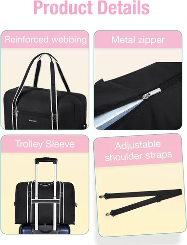 Vista 6 de BAGSMART Bolsa de lona para hombre y mujer, Negro -, Bolsa de viaje