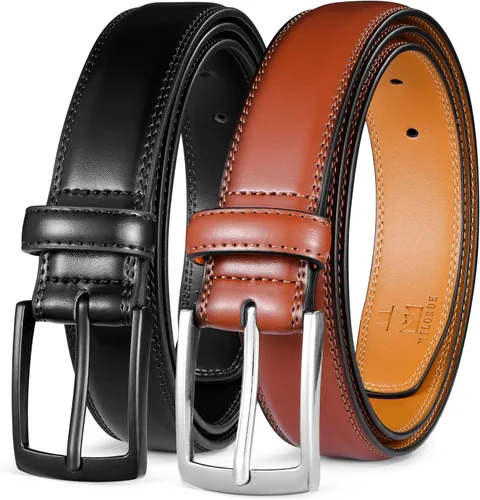 Vista 15 de MILORDE Cinturón de vestir de cuero para hombre, 2 unidades, hecho a mano, cuero genuino, diseños clásicos y modernos para el trabajo, negocios