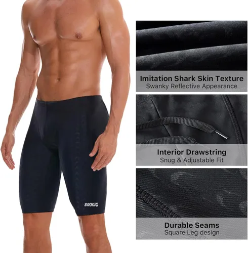 Vista 2 de BROKIG Traje de baño para hombre, escalas reflectantes de resistencia, pantalones cortos de natación de regazo, traje de baño de entrenamiento