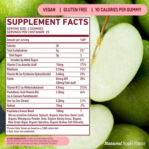 Vista 4 de 8Greens Gomitas de Superalimentos Diarios - Potenciador de Superalimentos, Energía y Apoyo Inmunológico, Hecho con Verdaderas Verduras, Polvo
