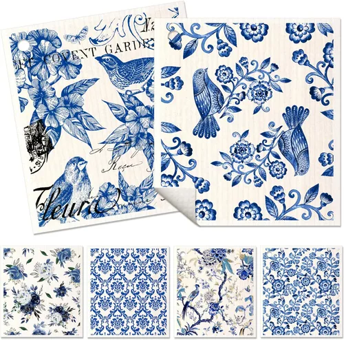 Vista 15 de Miss Adola 6 unidades de paños suecos para cocina - paños reutilizables para lavar platos, toallas de cocina absorbentes, lindas y divertidas, Bohemi