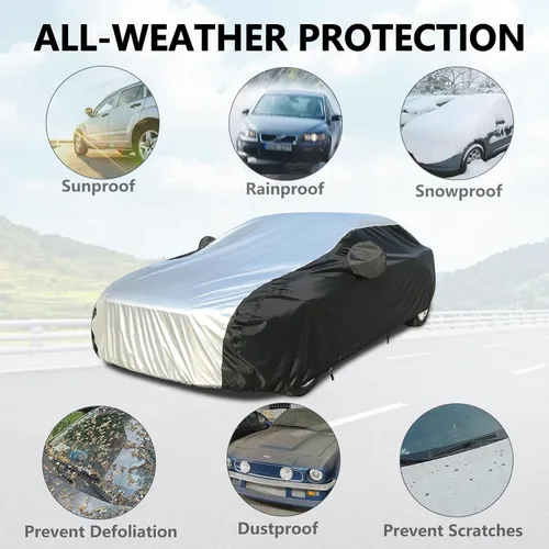 Vista 8 de Coverado Funda para Automóvil Impermeable para Todo Tipo de Clima, Fundas Exteriores Completas Ligeras 210D, Protección contra Nieve, Viento, Sol