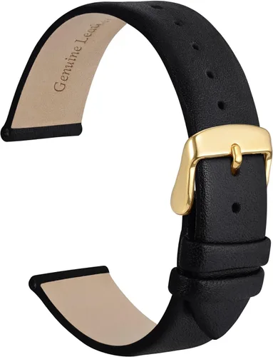 Vista 48 de WOCCI Correa de reloj elegante de 0.315 in de ancho, correa de repuesto de cuero genuino con hebilla dorada (negro)