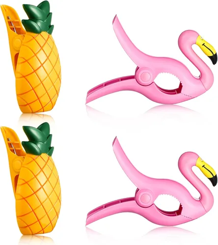Vista 5 de Boao 4 clips para toallas de playa de flamenco, tamaño gigante, clips para sillas de playa, soporte para toallas, ropa, sombreros, para crucero