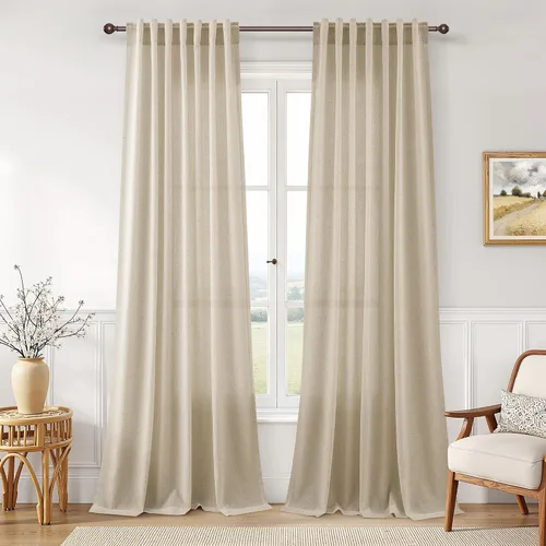 Vista 72 de Joywell - Cortinas de lino de 96 pulgadas de largo para sala de estar Natural