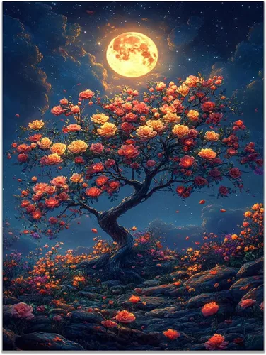 Vista 23 de VOCBAN Tree of Life Canvas Wall Art Painting Poster Nature Print Canvas Wall Art Print Artwork Living Room Bedroom Office Hallway Picture(black