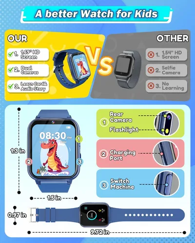 Vista 7 de Sueseip Reloj para Niños Juguetes para Niños de 6 a 8 años, pantalla táctil HD, doble cámara, reloj inteligente para niños de 5 a 7 años, juguetes
