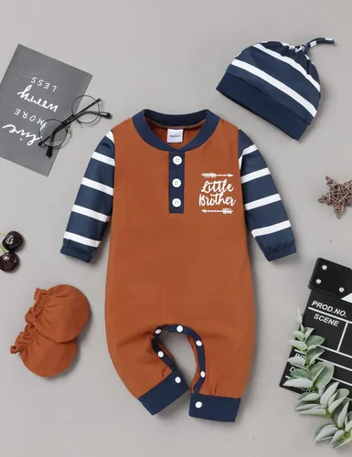 Vista 2 de RCPATERN Ropa para bebé recién nacido, mameluco de hermano pequeño, 3 piezas, conjunto de ropa lindo para bebé