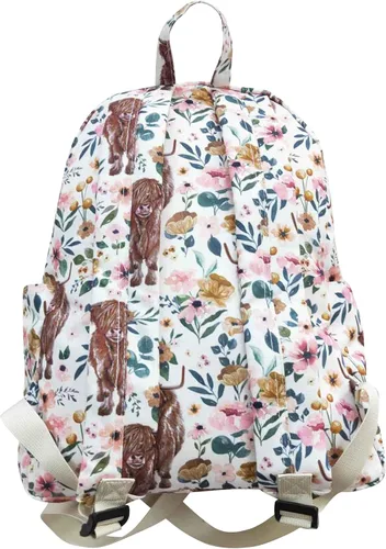 Vista 2 de Mochila de pañales de vaca de las tierras altas florales rosas