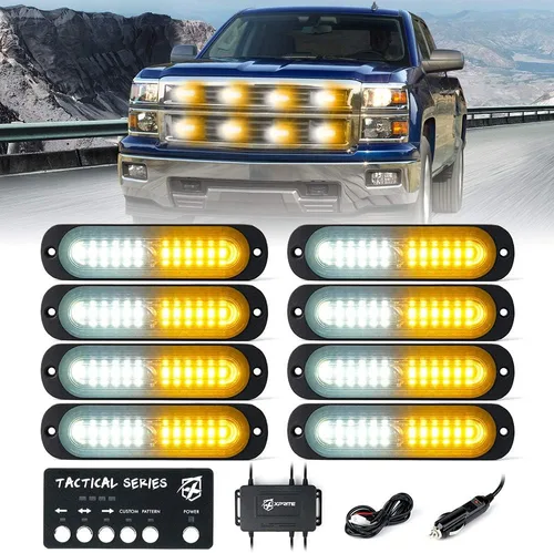 Vista 15 de Xprite Kit de luces estroboscópicas LED ámbar para montaje en superficie, parrilla de parrilla lateral, luz intermitente de advertencia