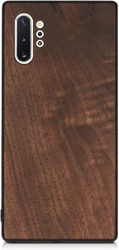 Vista 3 de kwmobile Funda de madera real compatible con Samsung Galaxy Note 10 Plus, cubierta de madera dura con parachoques de TPU, color marrón oscuro