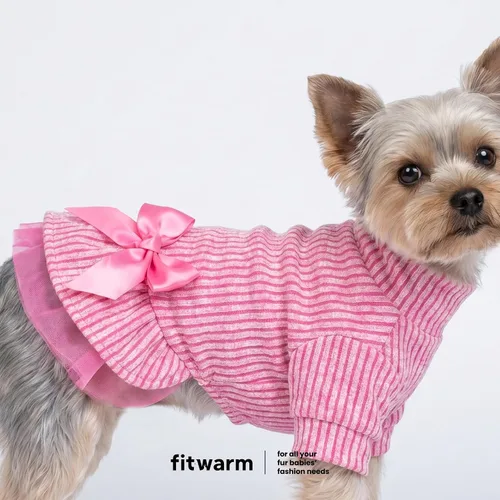 Vista 3 de Fitwarm Vestido tutú de punto acanalado para perro, ropa de invierno acogedora para perros pequeños y niñas, ropa elegante para mascotas, rosa, XS