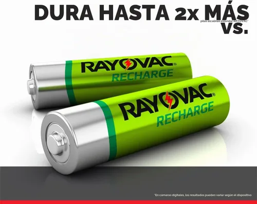 Vista 2 de RAYOVAC Baterías AA recargables (paquete de 8), baterías recargables NiMH Double A