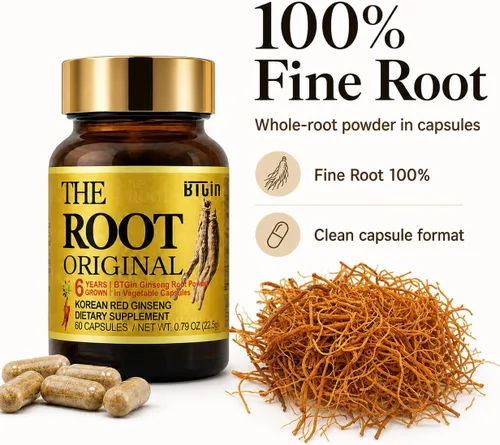 Vista 2 de The Root Suplemento original coreano rojo panax ginseng – 100% polvo de raíz fina entera con fibra natural y minerales – Resistencia sin cafeína