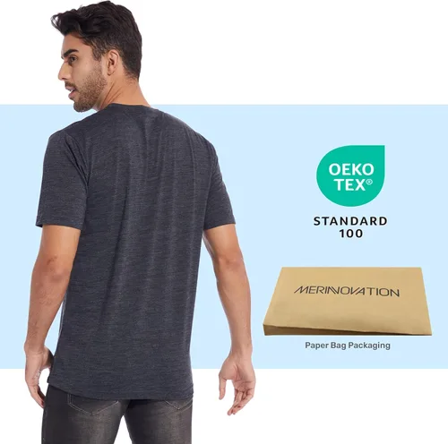 Vista 6 de MERINNOVATION Merino Wool T-Shirt Mens Wicking Merino Wool Undershirt Lightweight Base Layer